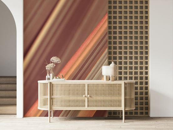 Diagonal earthy stripes wall mural in dining room