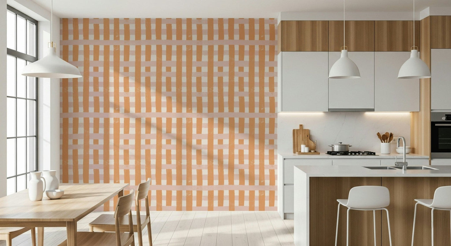 Organic-inspired stripes in warm earth hues for a calming backdrop.