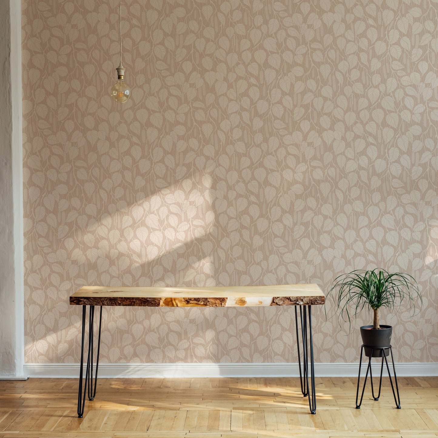 Terra-Toned Dewy Birch Branches Wallpaper⁠