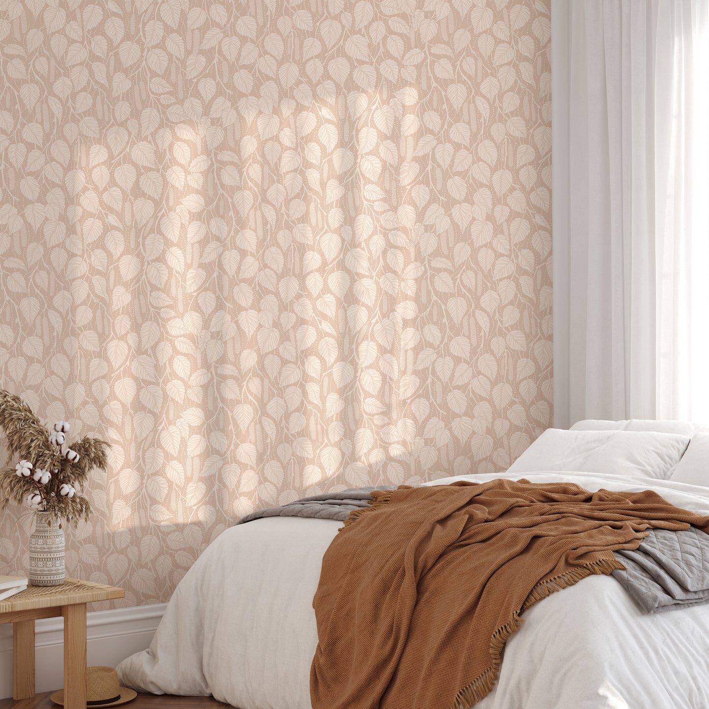 Terra-Toned Dewy Birch Branches Wallpaper⁠
