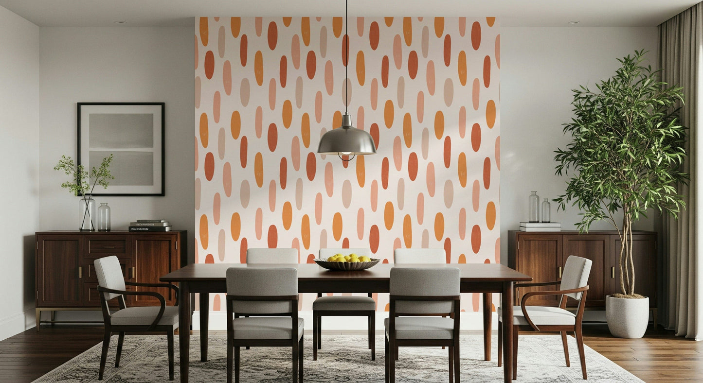 A soothing terracotta wallpaper featuring hand-painted oval shapes in warm earthy tones.