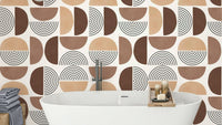 The colors are warm, earthy tones, including terra cotta and rust.

