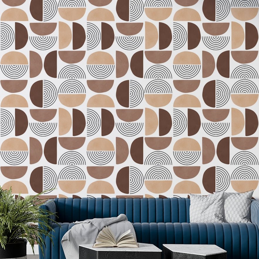 The wallpaper is applied seamlessly, giving the wall a uniform, high-end look.

