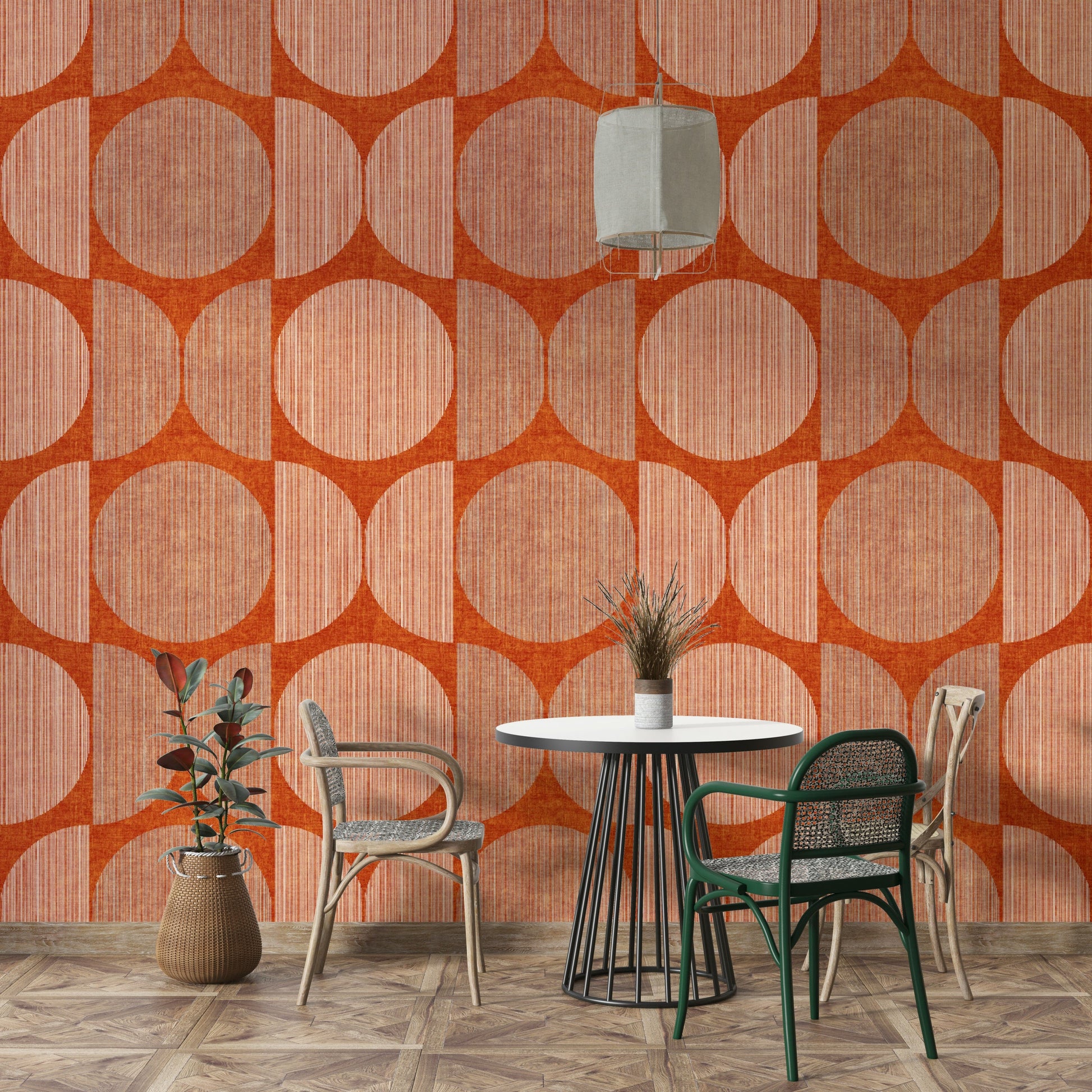 A beautiful rustic geometric wall mural for a living room.

