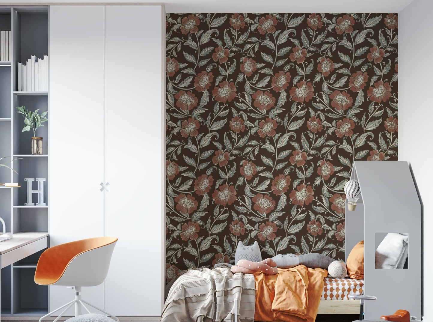 Terracotta floral mural with elegant flow

