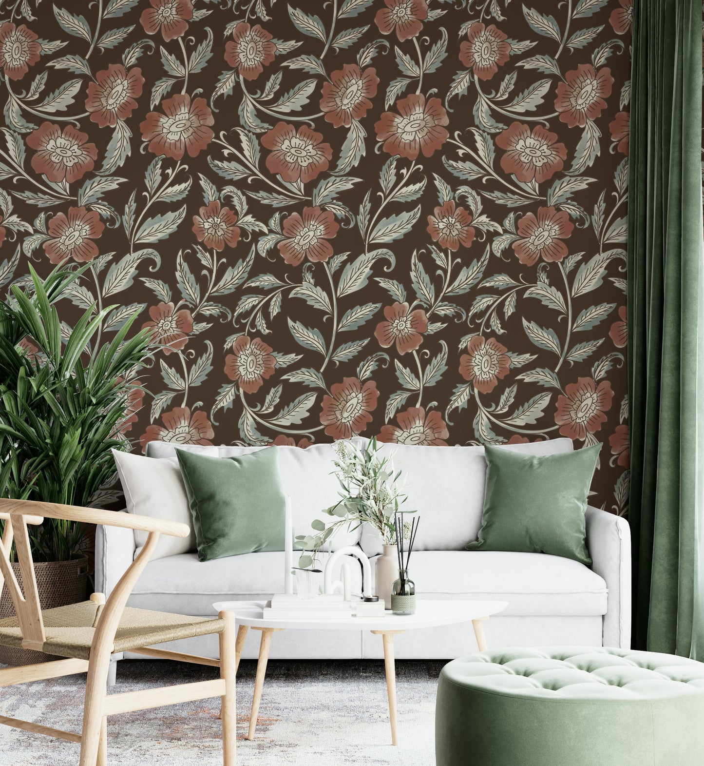 Blossom trail wallpaper in rustic terracotta

