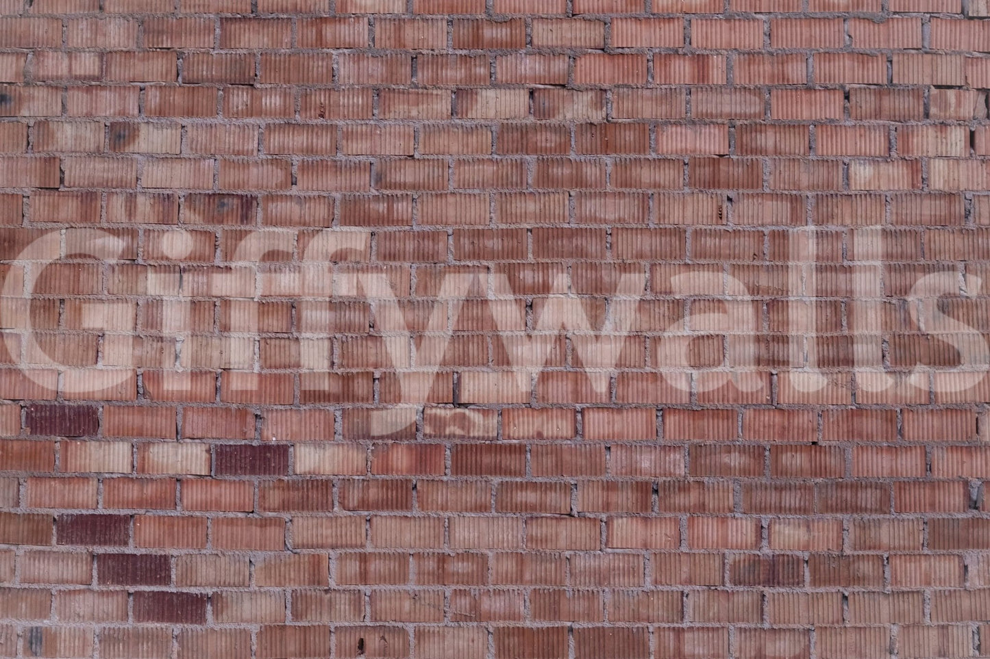 Terracotta Brick Wall Design wallpaper mural close-up showing the reddish-brown brick courses and grey mortar pattern