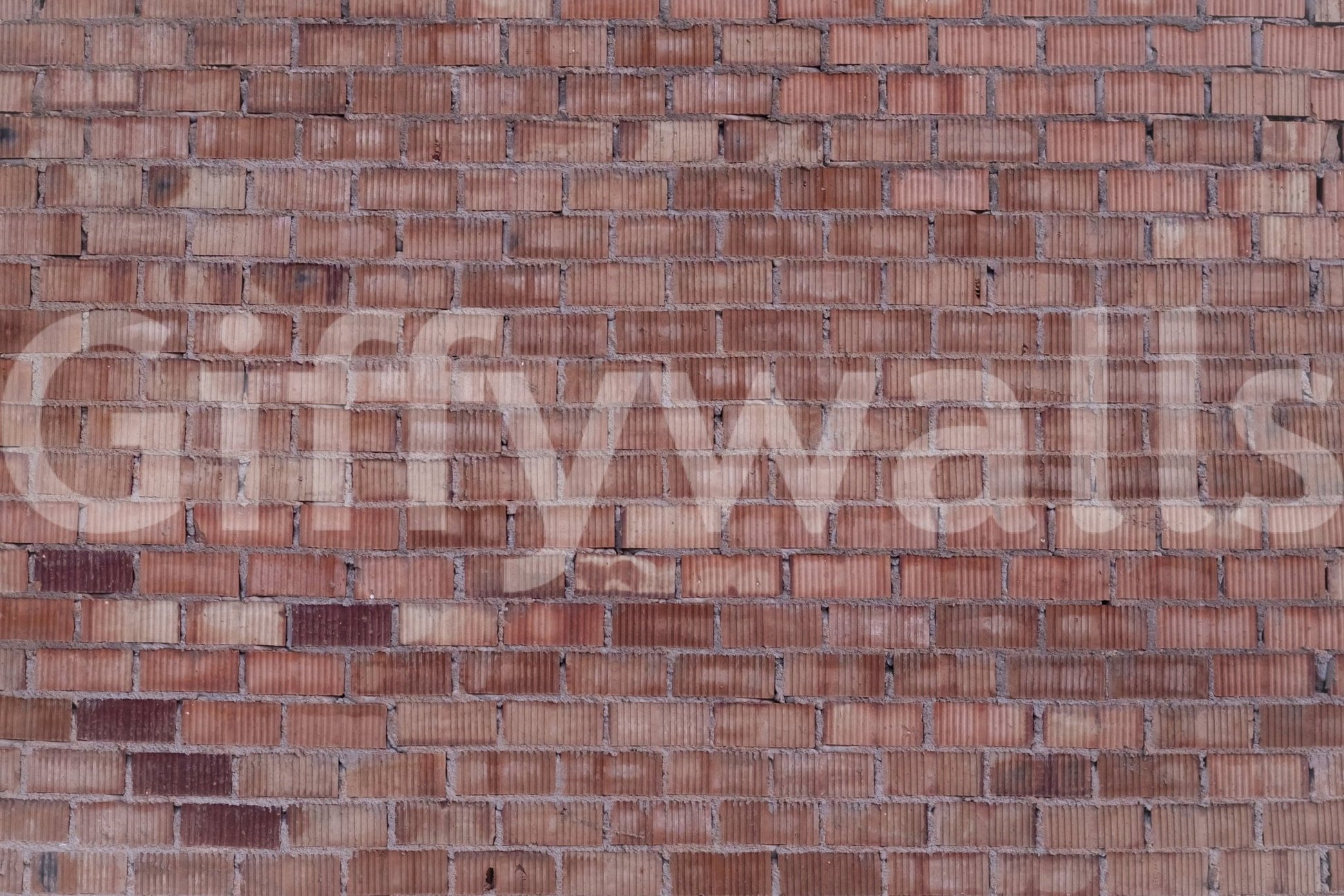 Terracotta Brick Wall Design wallpaper mural close-up showing the reddish-brown brick courses and grey mortar pattern