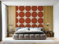 Decorative dot wallpaper with uniform terracotta circles creating a playful repeating pattern