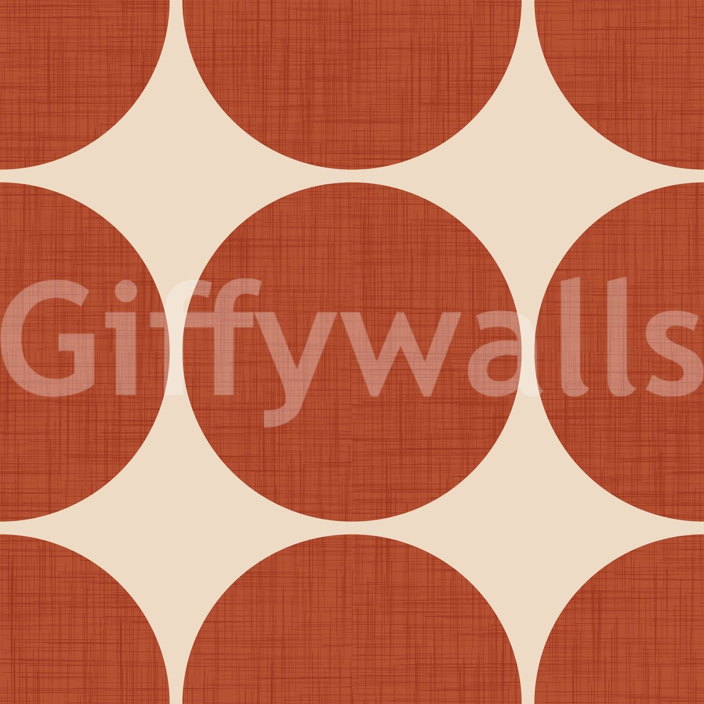Graphic wallpaper design with large terracotta spheres forming a structured grid layout