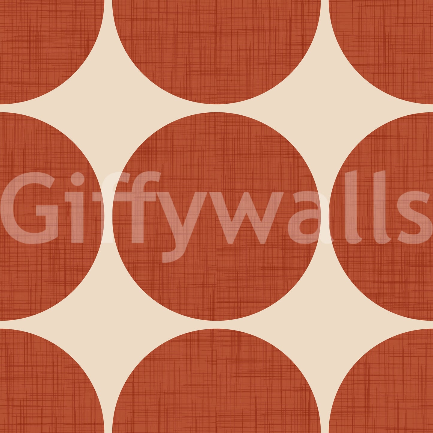 Graphic wallpaper design with large terracotta spheres forming a structured grid layout