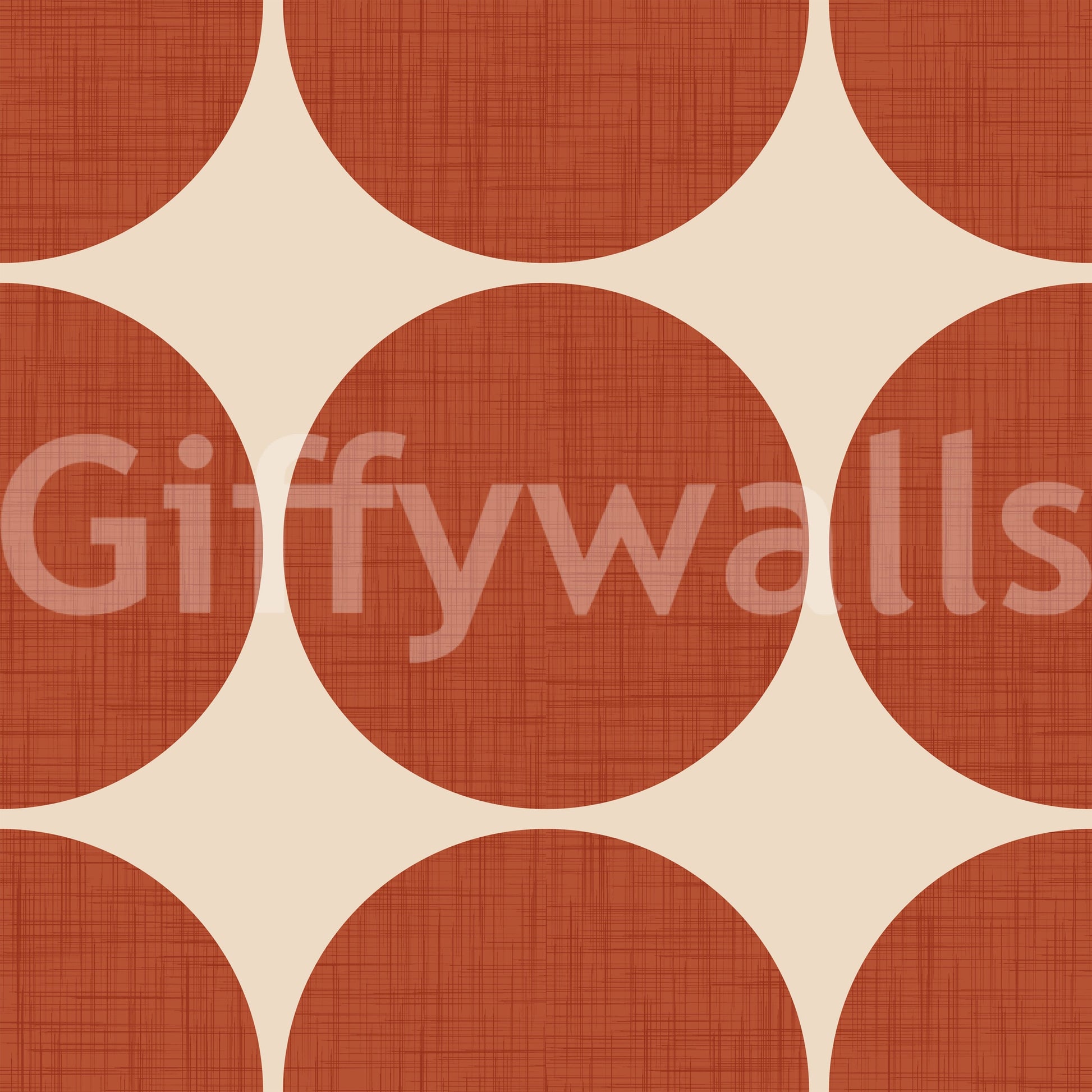 Graphic wallpaper design with large terracotta spheres forming a structured grid layout