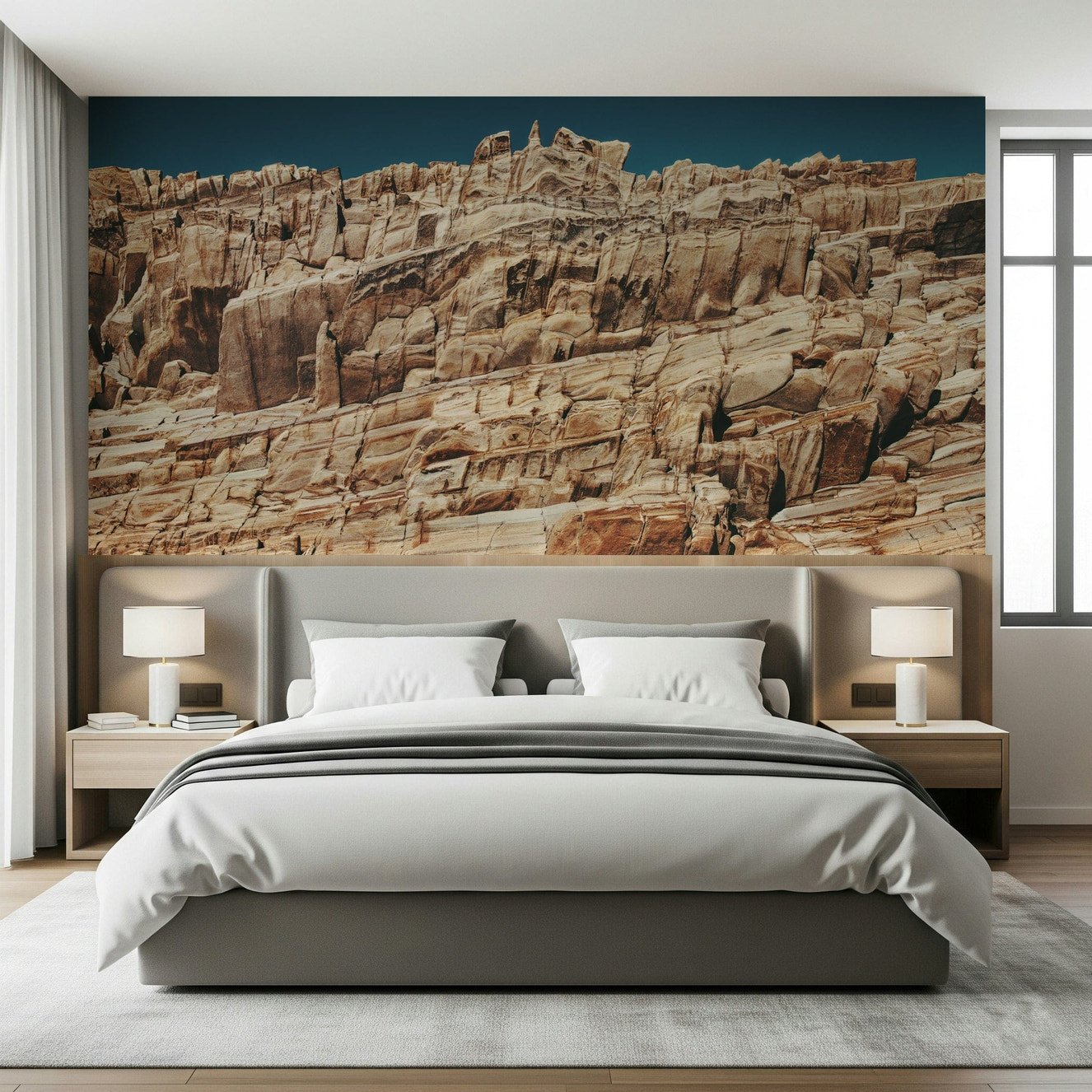 Terracotta Cliffscape Wall Mural featuring rugged cliffs in warm terracotta tones for dramatic interior décor.