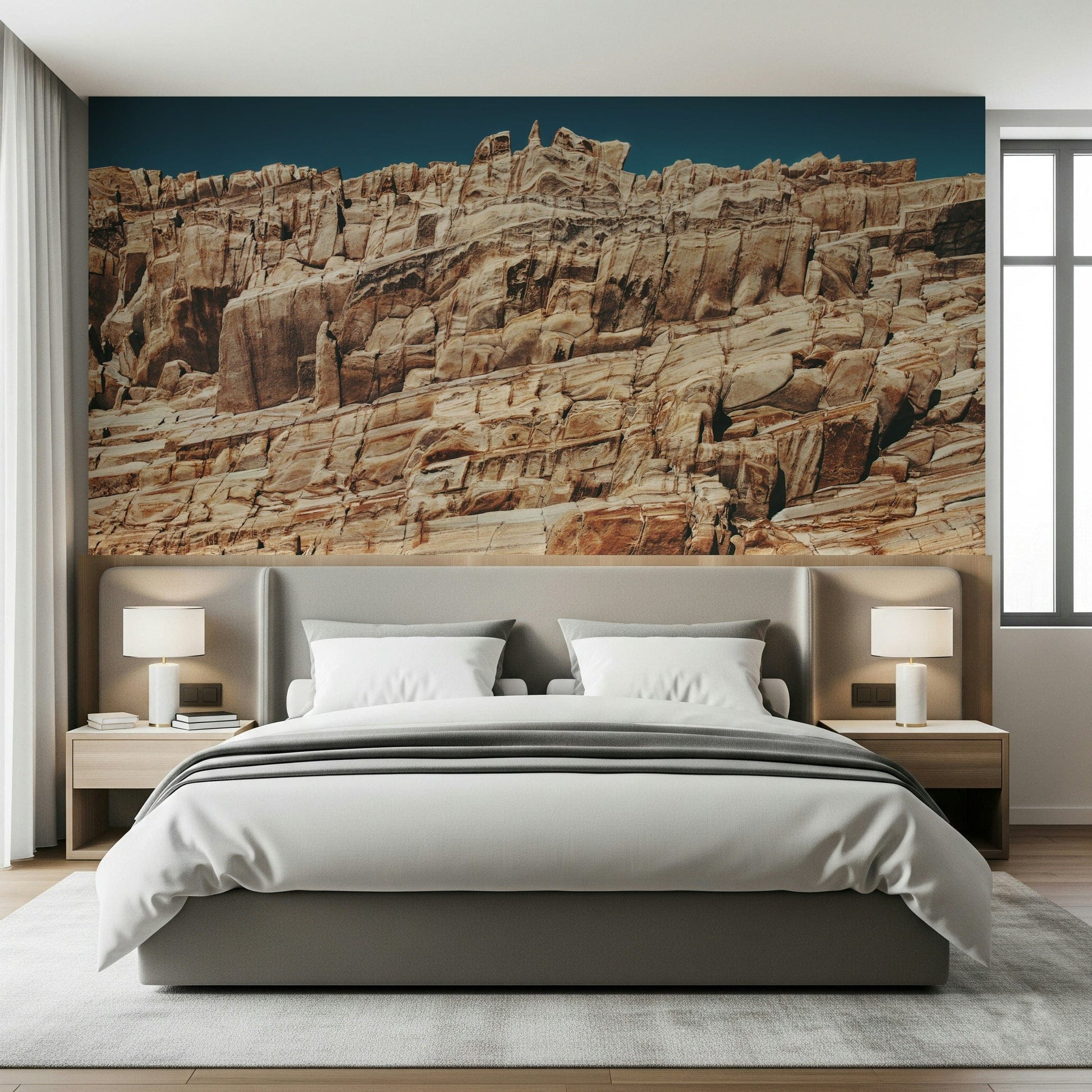 Terracotta Cliffscape Wall Mural featuring rugged cliffs in warm terracotta tones for dramatic interior décor.