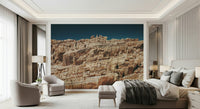 Rustic terracotta cliffscape wallpaper mural bringing outdoor textures and warm tones indoors.