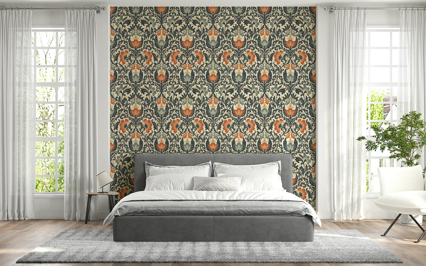 Grandeur scrollwork wall mural, sophisticated floral pattern, Timeless Floral.