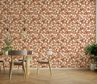 Rustic flower wallpaper in terracotta and copper hues

