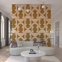 Retro arc design wallpaper with bold geometric symmetry and vintage palette.