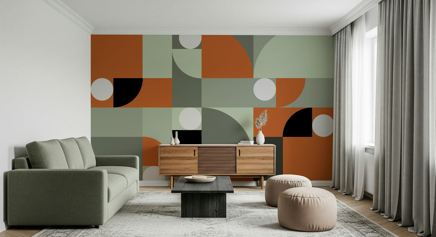 Chic modern wallpaper mural blending natural terracotta textures with cool gray gradients.