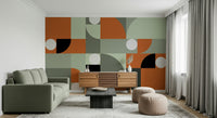 Chic modern wallpaper mural blending natural terracotta textures with cool gray gradients.