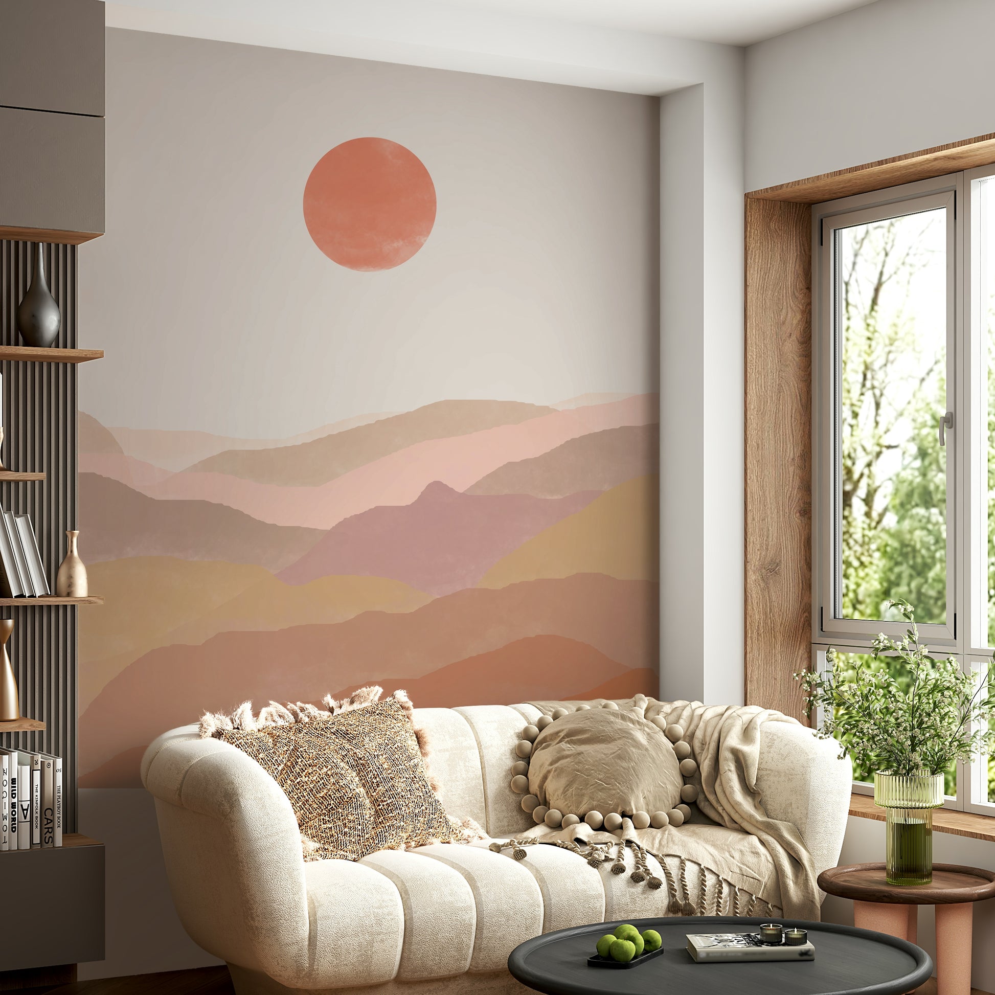 Nature-inspired terracotta hills mural design

