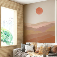 Abstract hill landscape wall mural in terracotta

