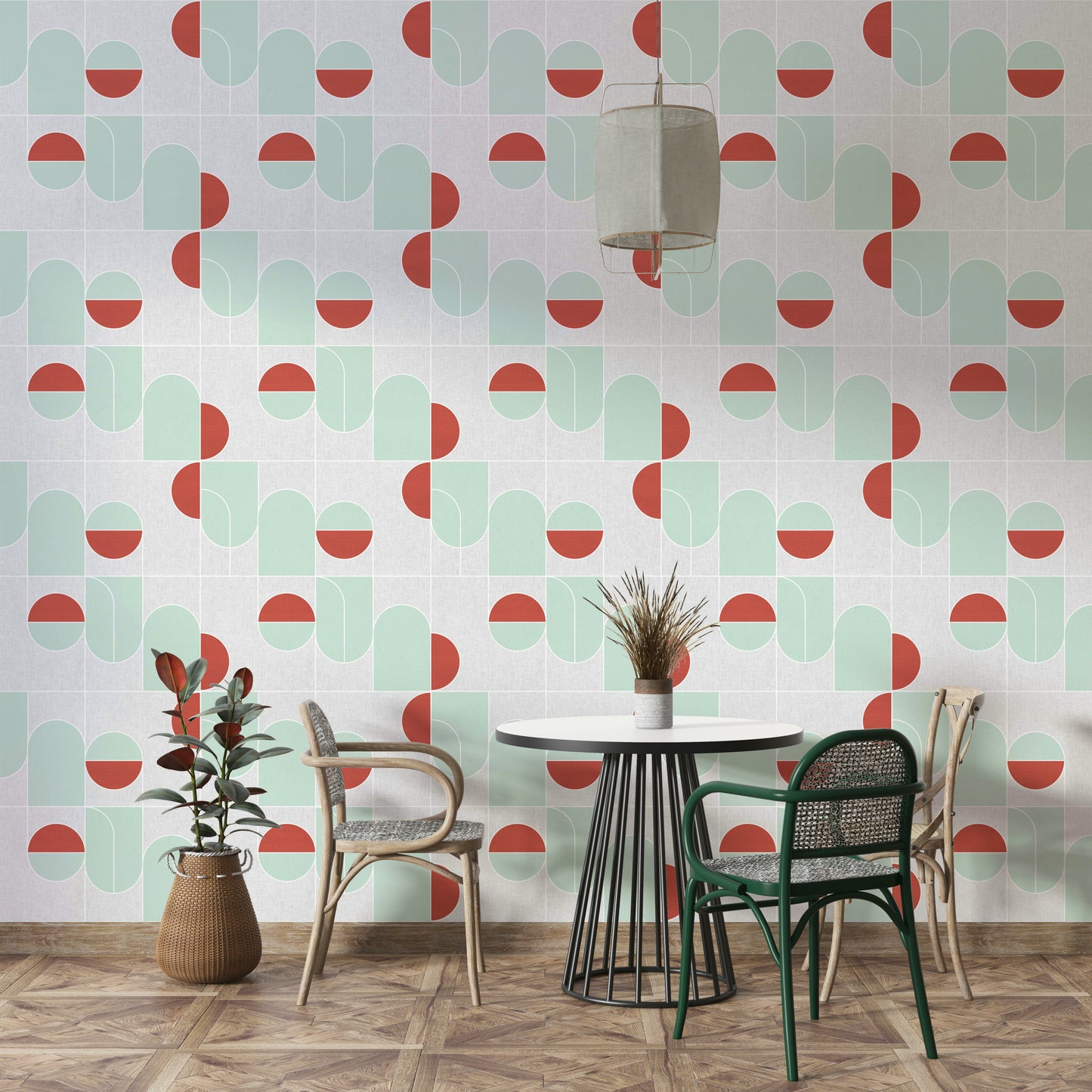 Terracotta & Mint Geometric Wallpaper⁠