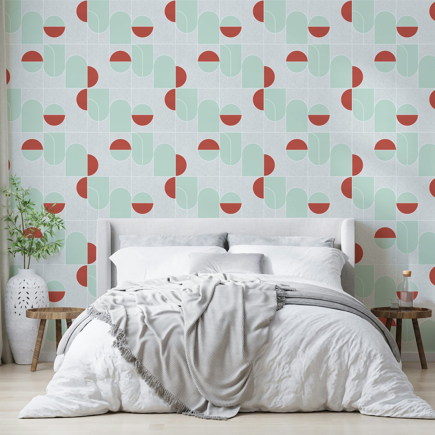 Terracotta & Mint Geometric Wallpaper⁠