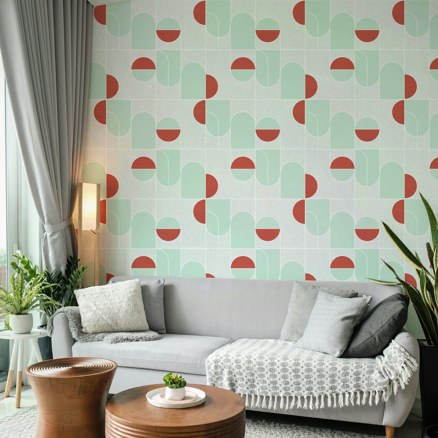 Terracotta & Mint Geometric Wallpaper⁠