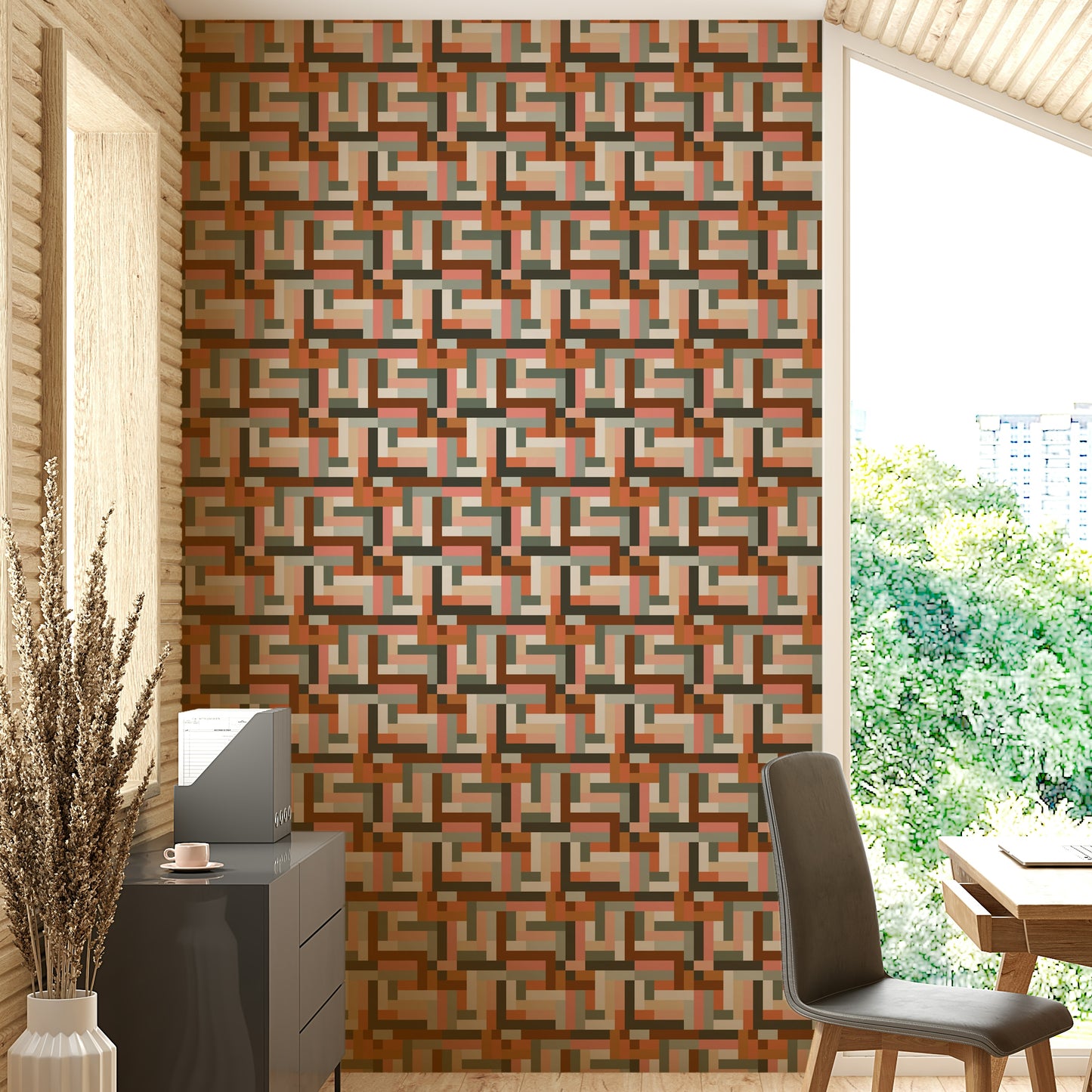 Clay-toned mural wallpaper design

