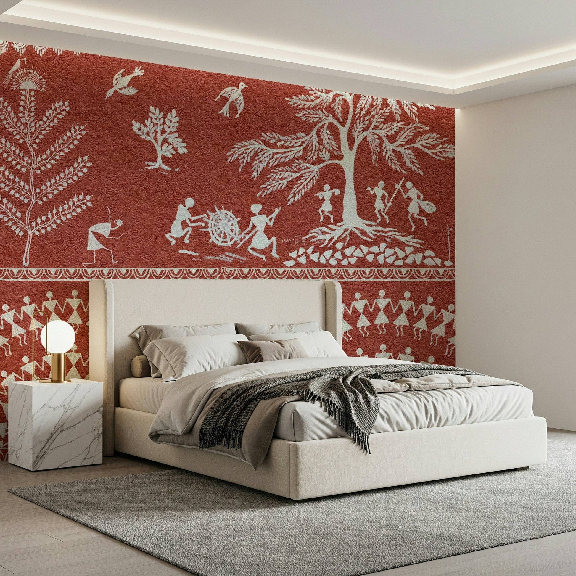 Terracotta Tribe design on a large accent wall in a creative studio.