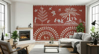 Minimalist tribal pattern mural for a home office with black accents.
