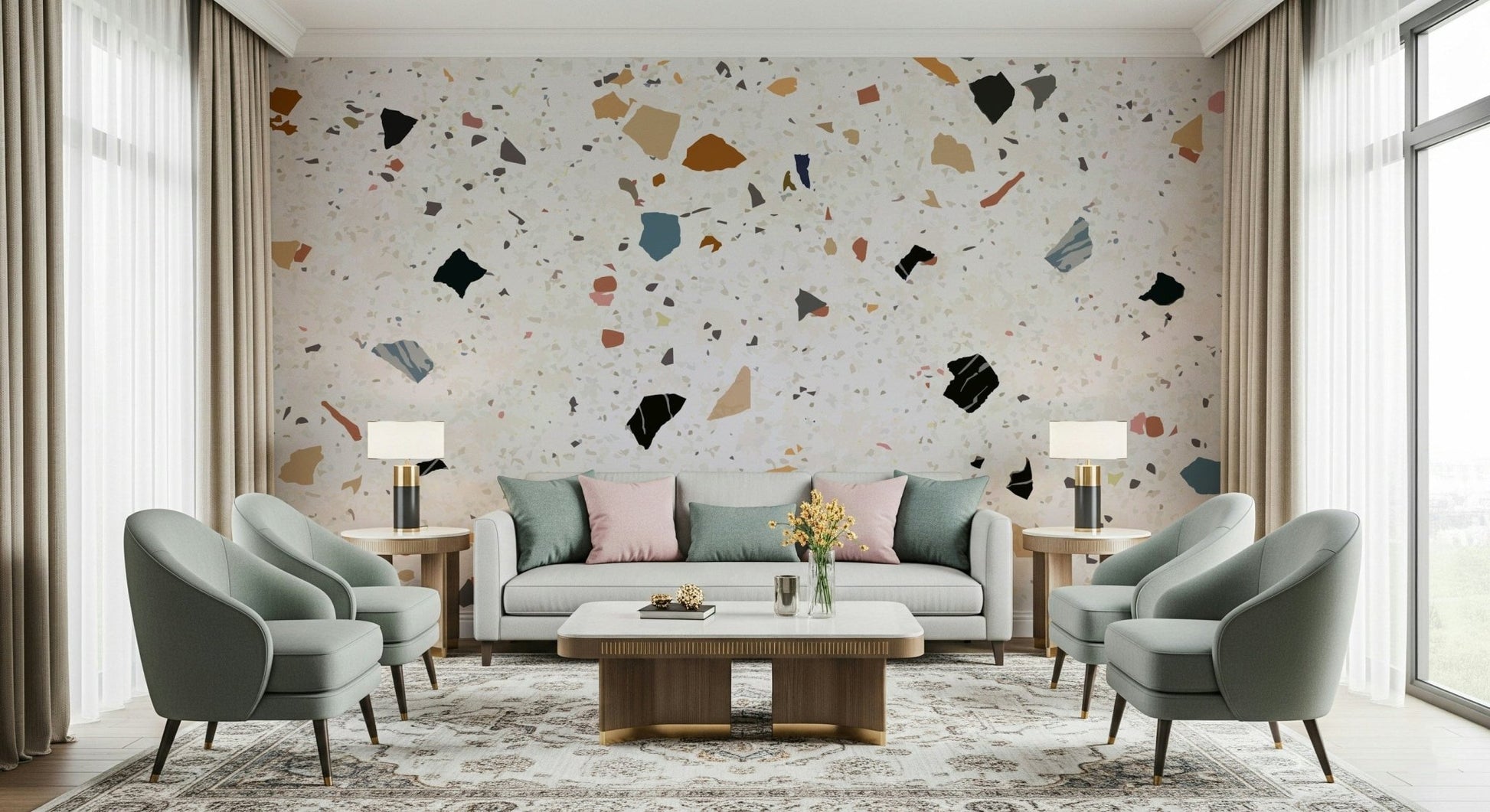 Chic Marble aggregate pattern mural, artistic home décor accent.