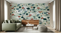 A calming abstract design wallpaper mural that defines a space.