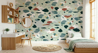 A contemplative speckled texture wallpaper mural for a feature wall.