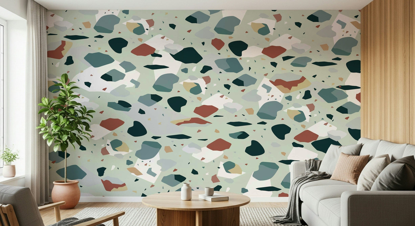 A beautiful modern terrazzo wallpaper mural with subtle pattern.