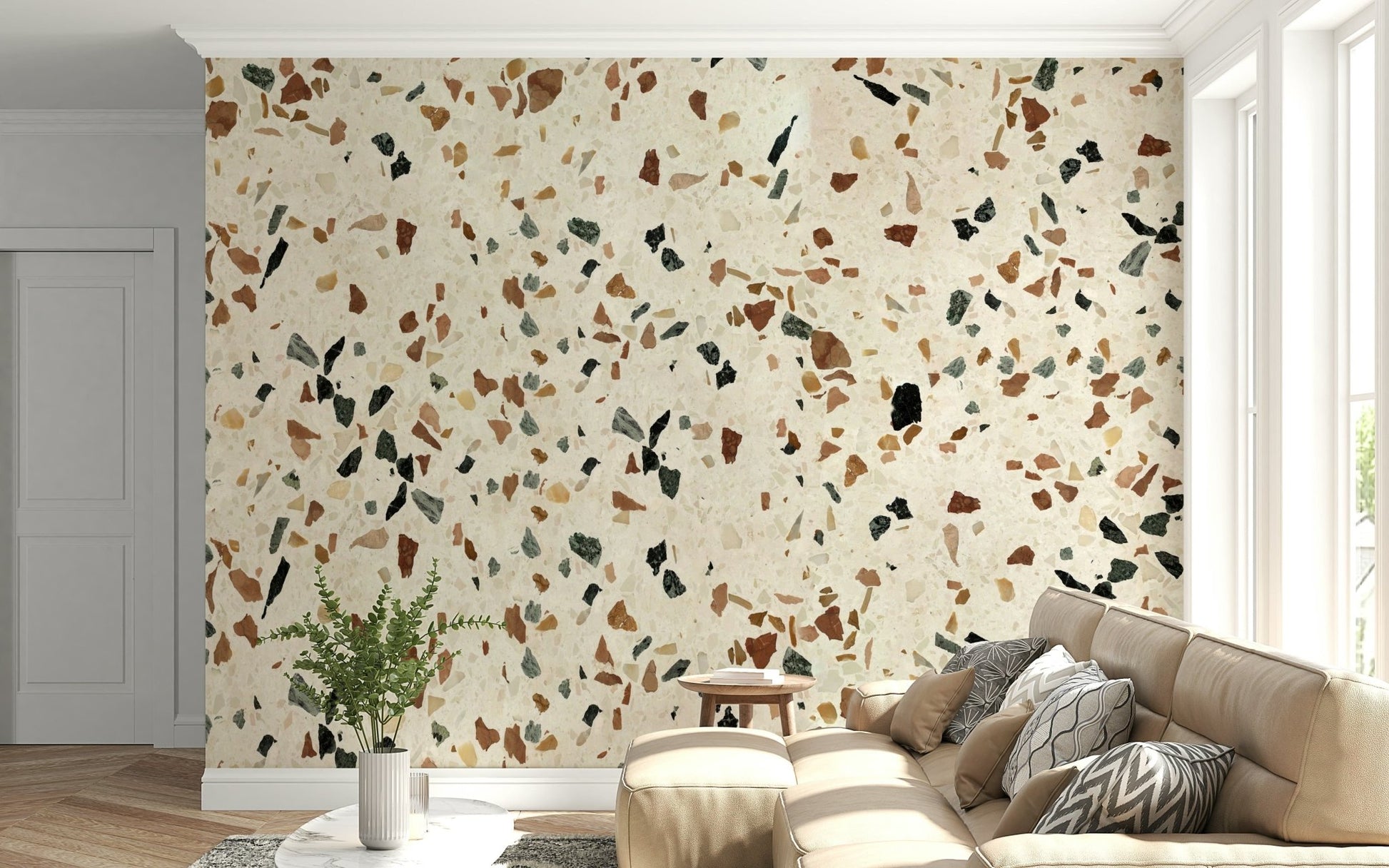 Italian Stone imitation wallpaper mural, luxurious wall detail.