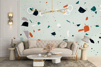 Soft pink and grey terrazzo tiles wallpaper mural for walls.