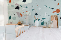 Detailed speckled wall mural with large scale stone clusters.