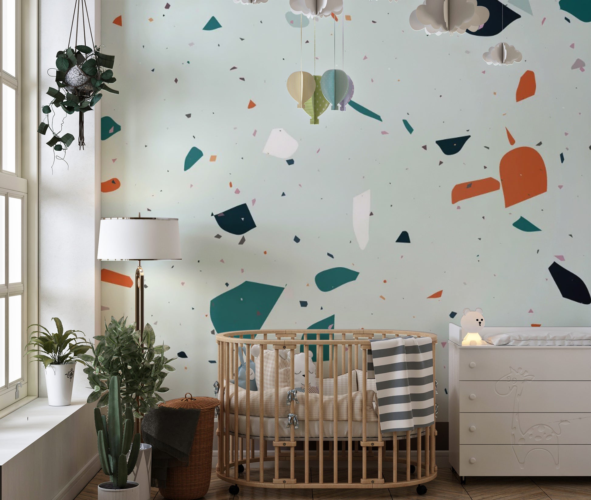 Minimalist terrazzo tiles wallpaper mural for a clean finish.