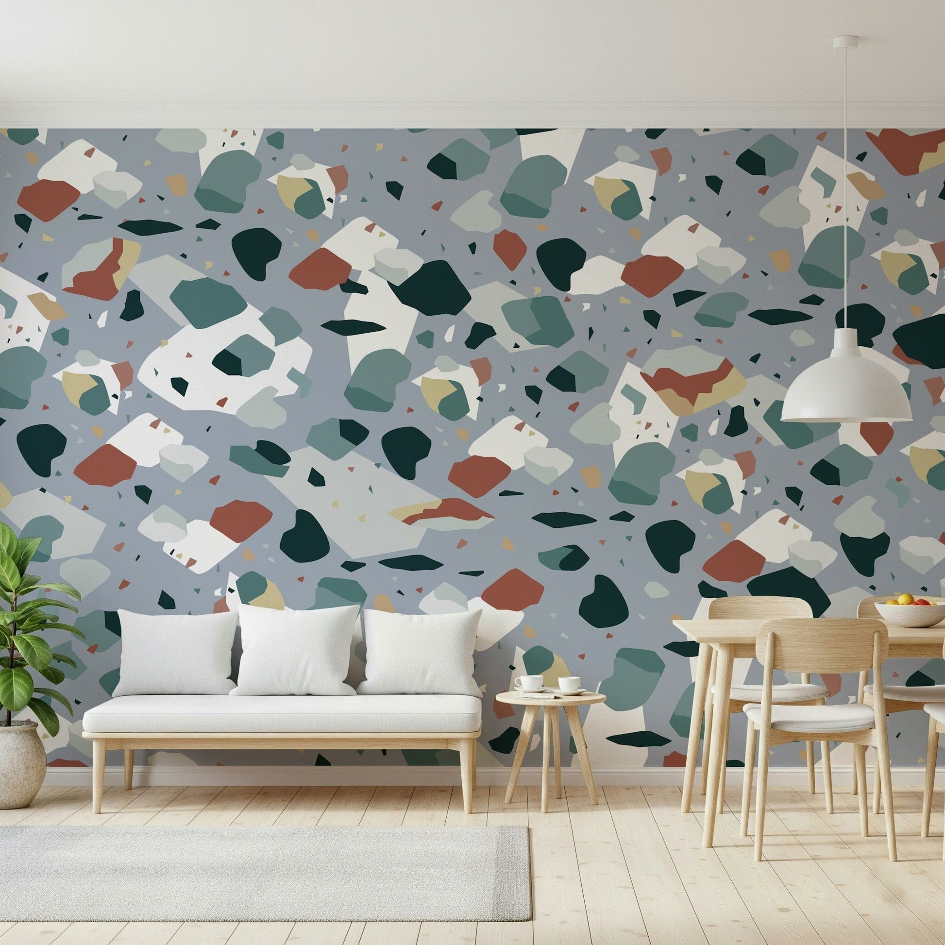 A beautiful modern terrazzo wallpaper mural with subtle pattern.