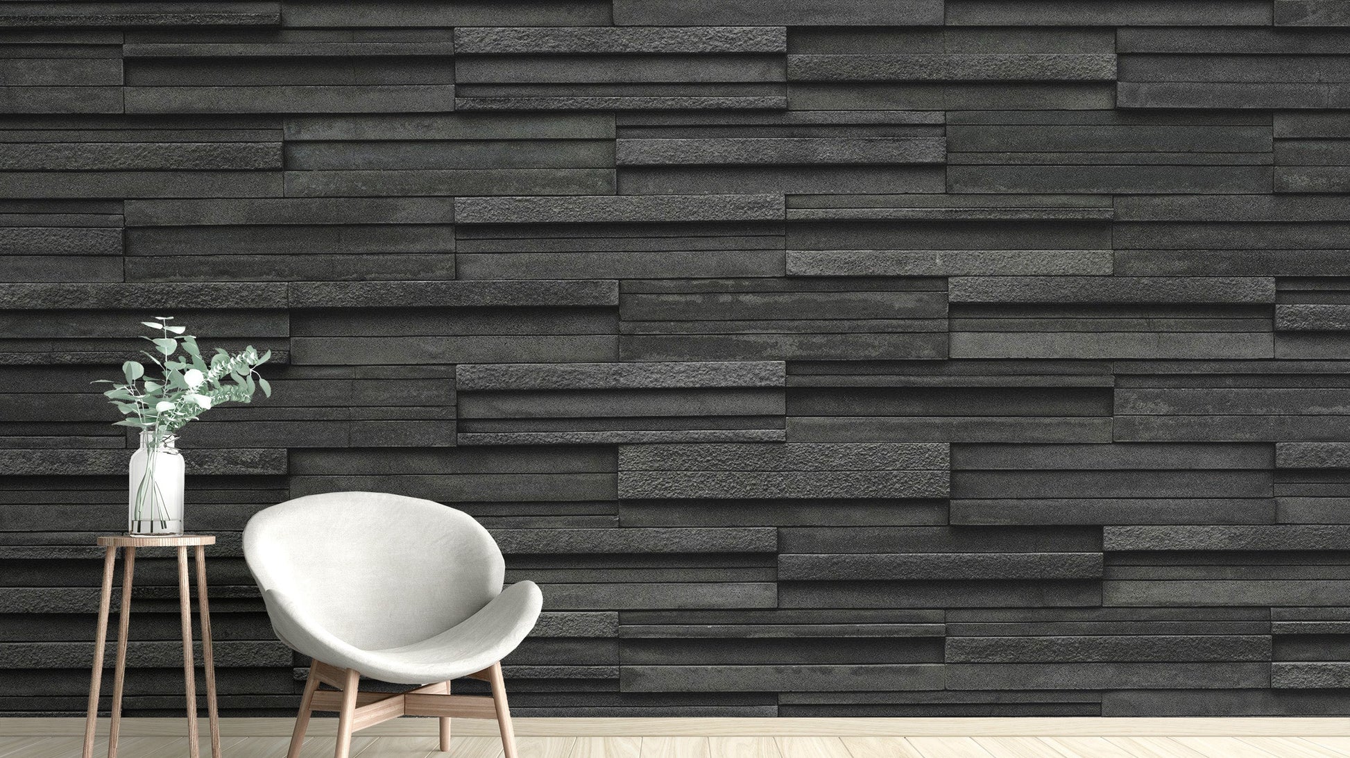 Urban aesthetic wallpaper featuring realistic stacked charcoal bricks.