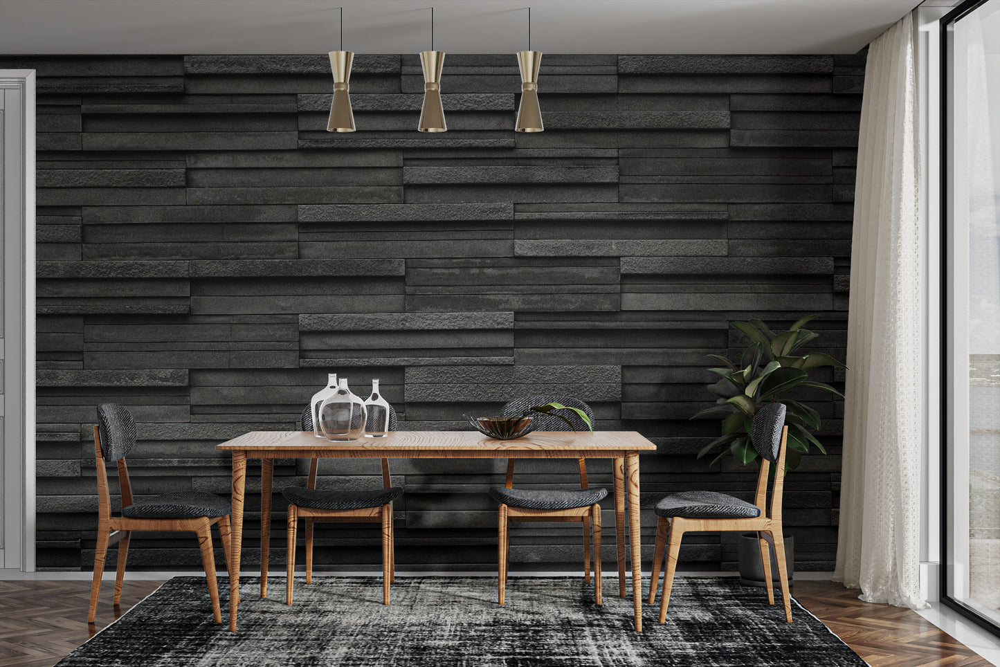 Sophisticated matte black slate wallpaper mural for a contemporary backdrop.