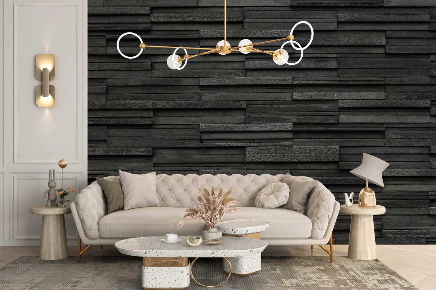 Modern dark charcoal slate wallpaper featuring horizontal stone layers.