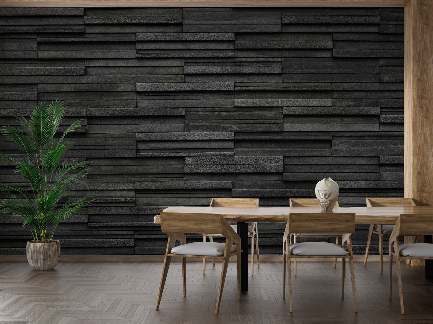 Textured black brick slate wallpaper with a realistic stacked stone effect.