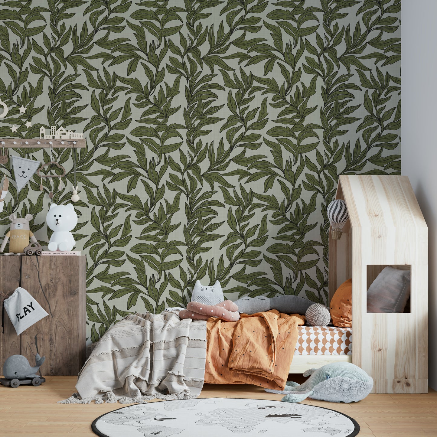 Green escape wallpaper featuring plant illustrations

