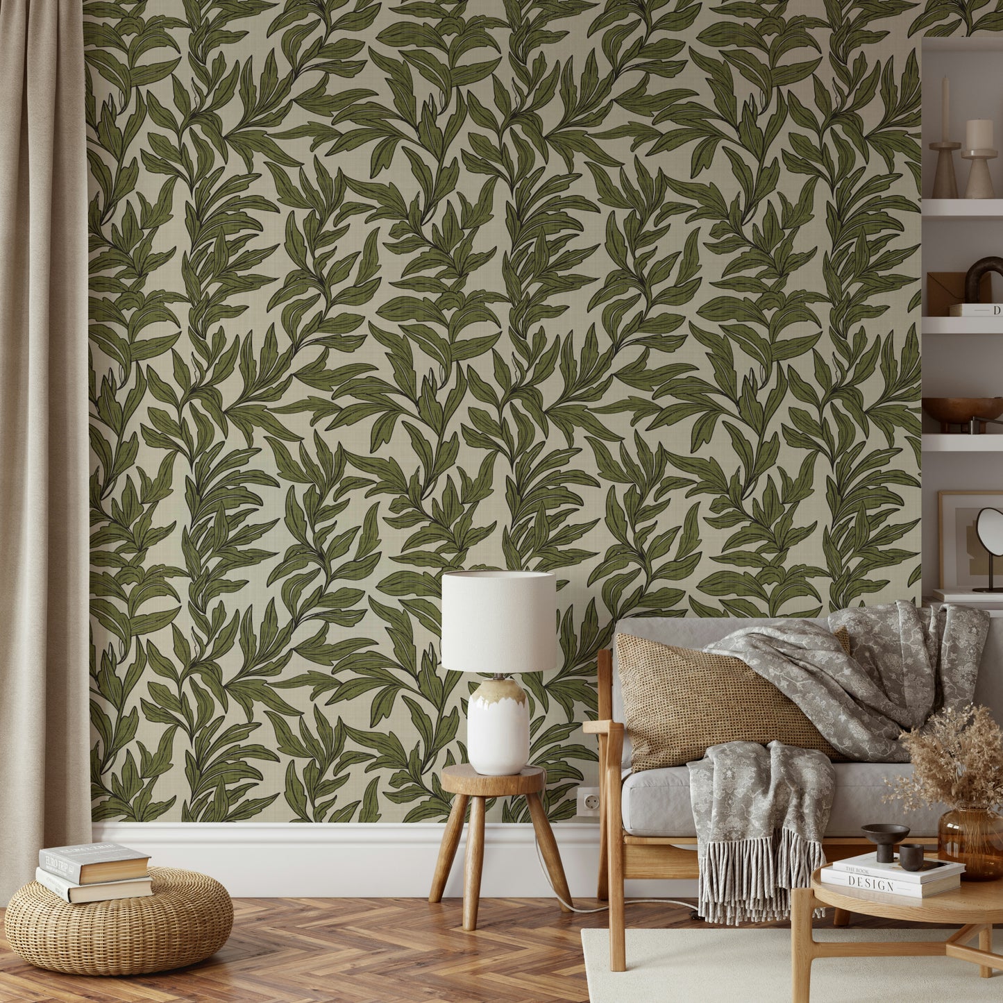 Textured green foliage wallpaper for modern walls

