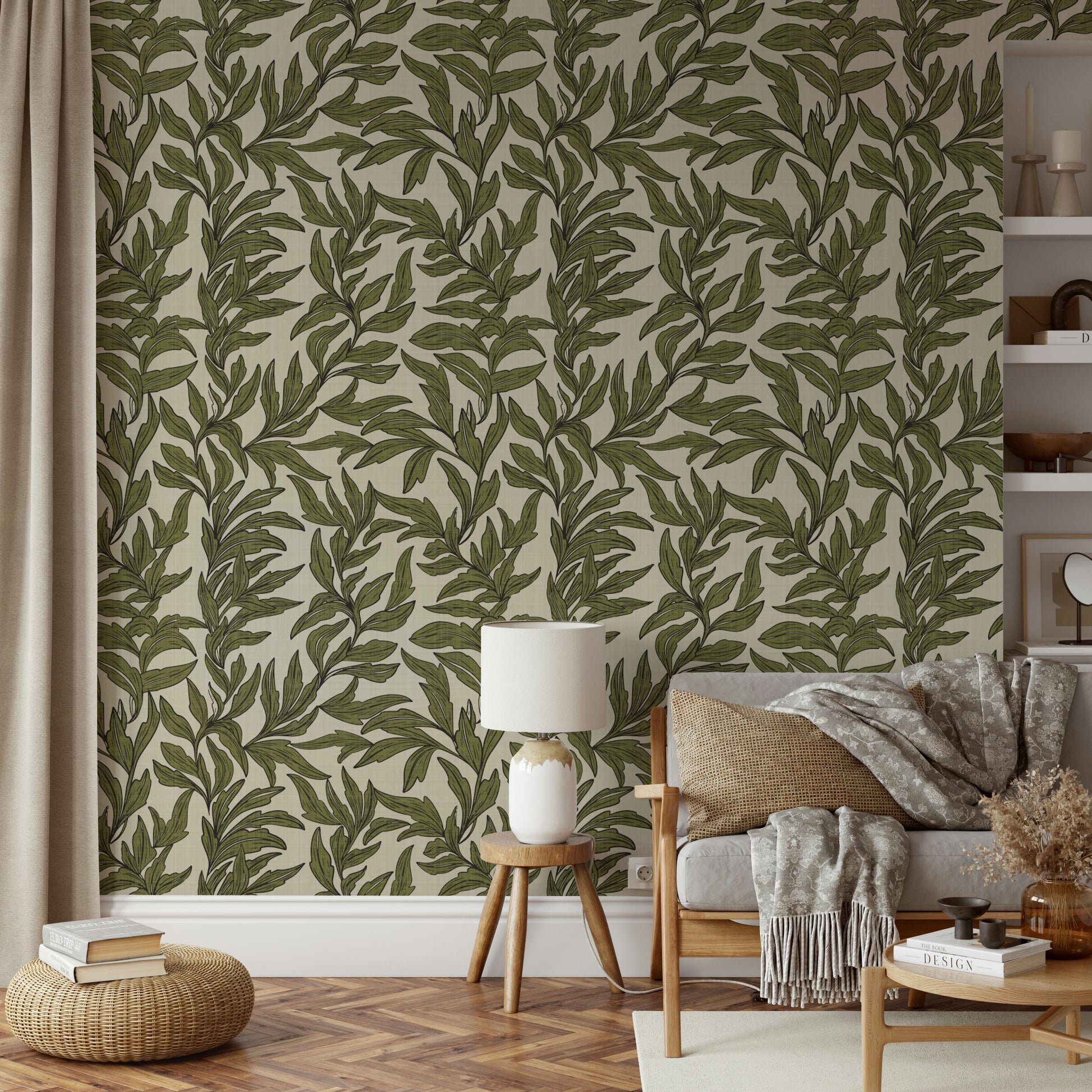 Textured green foliage wallpaper for modern walls

