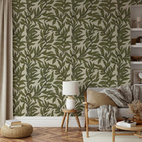 Textured green foliage wallpaper for modern walls

