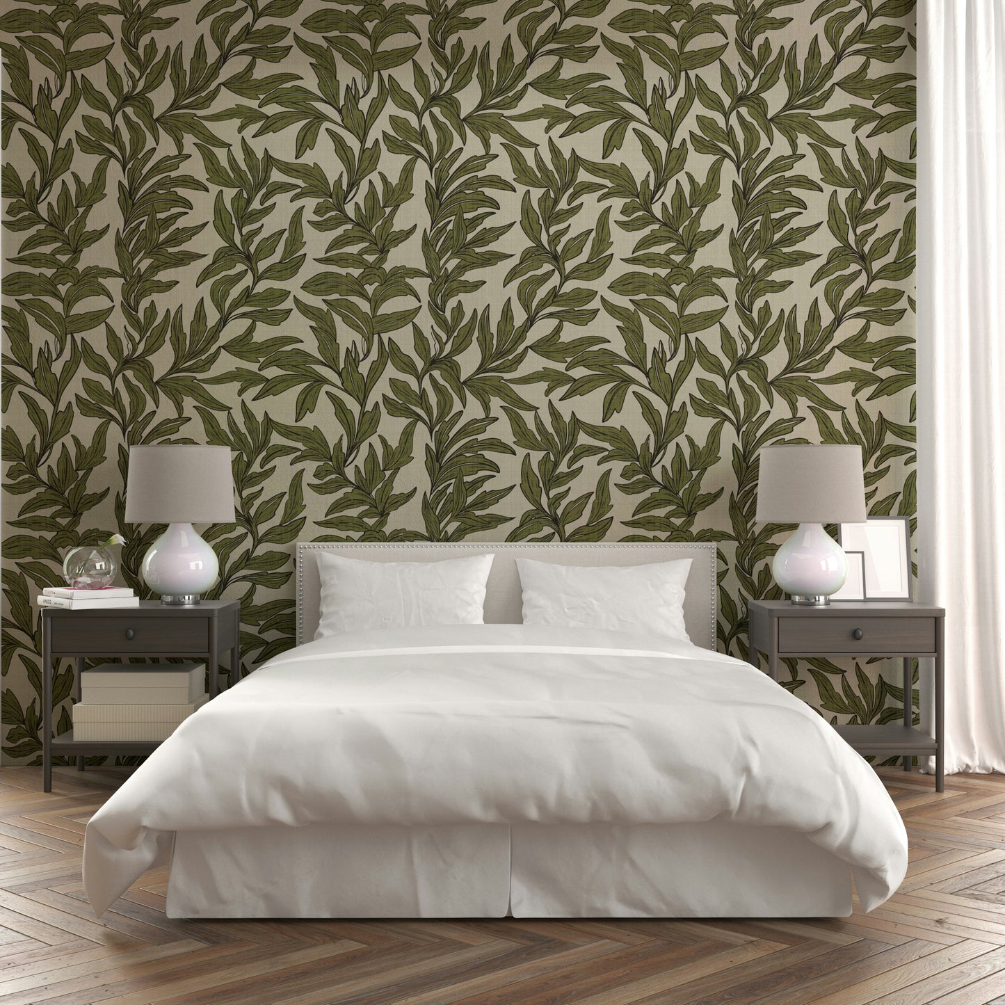 Botanical wall mural with subtle texture details

